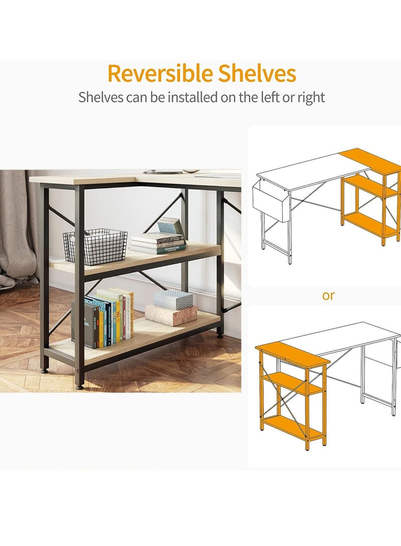 ZUIHAO L Shaped Computer Desk, L-Shaped Corner Desk with Reversible Storage Shelves for Home Office Workstation, Modern Simple Style Writing Desk Table with Storage Bag - Image 5
